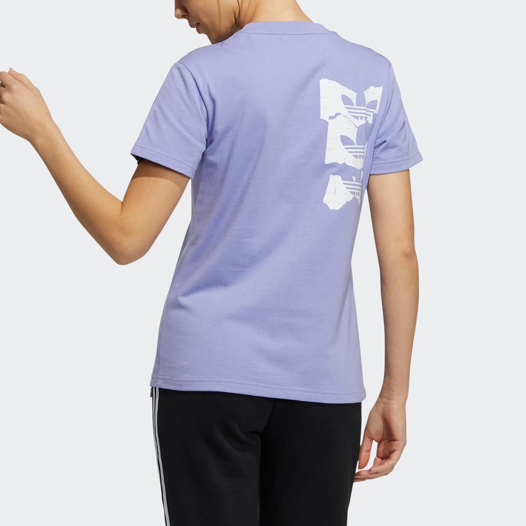 Adidas Originals Trefoil Ss Three Stripes Pocket Printed Sports Crew Neck Short Sleeve T-Shirt Women T-Shirts Purple HA1493