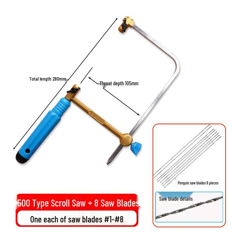 Compact Mini Jigsaw Fret Woodworking Hand Saw with Steel Wire Curve and U-Shaped Blade