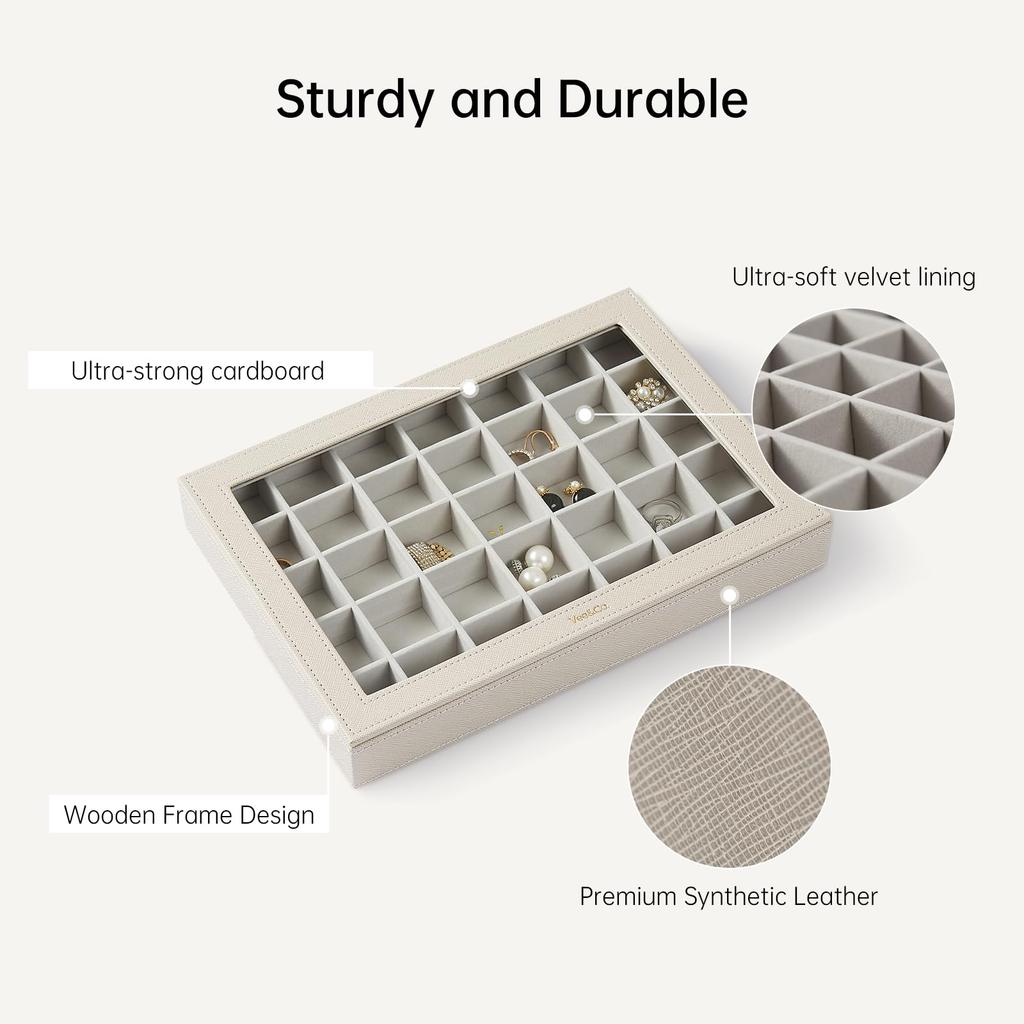 Vee&In. Jewelry Box, Multi-layered Fashion Accessory Storage Case, Earring Case, Easy Organizing of Jewelry, Ideal Accessory Case for Women, Clear Dis