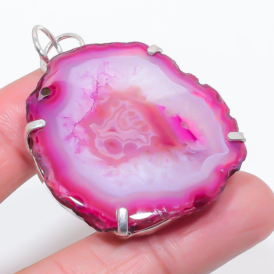 

Натуральный розовый друзовый срез драгоценный камень 925 стерлинговое серебро ювелирный кулон 2,17 Q5c50