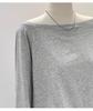 Women's Off-Shoulder Black Cotton Long-Sleeve T-Shirt, 2025 Spring/Autumn/Winter Collection