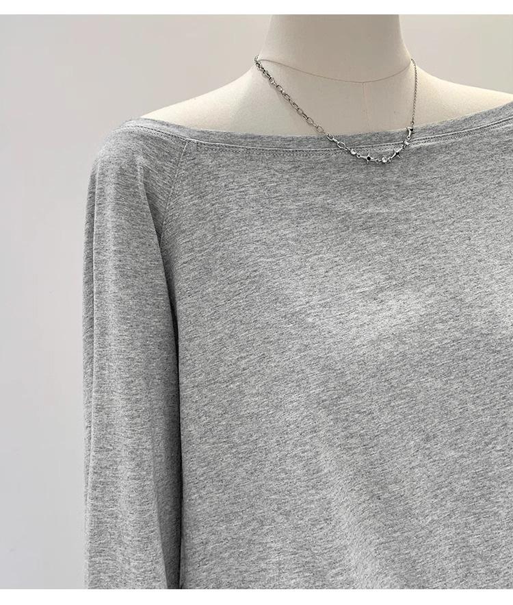 Women's Off-Shoulder Black Cotton Long-Sleeve T-Shirt, 2025 Spring/Autumn/Winter Collection