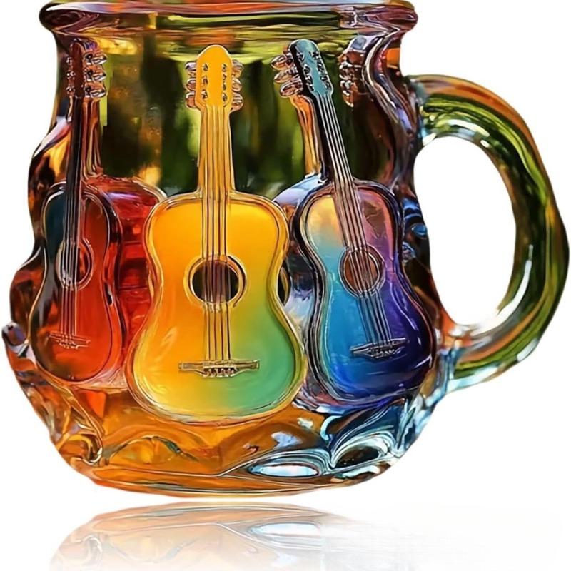 Guitar Shaped Coffee Mug Unique Ceramic Music Cup Artistic Decorative Cup with Handle Creative Gift for Musicians Guitar Lovers