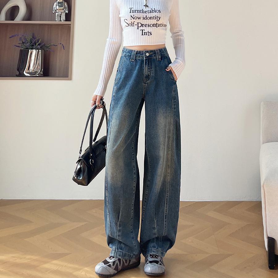 

Women s Retro Scimitar Cowboy Loose Fit Patchwork Wide-Leg Pants for Spring and Autumn XS