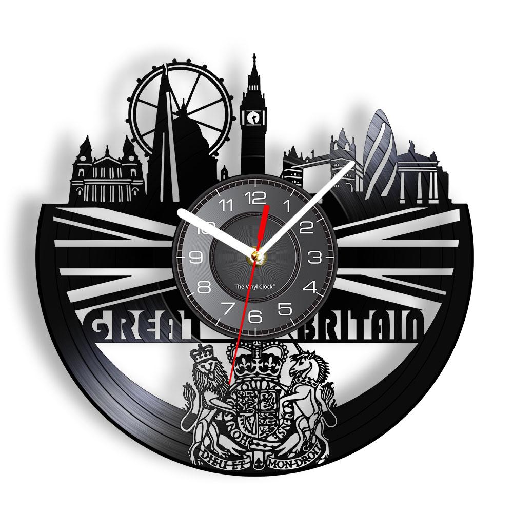 London Riesenrad Wanddekoration Wanduhr London Eye Schallplatten-Wanduhr England Big Ben Dekorative moderne Uhr London Geschenk gray