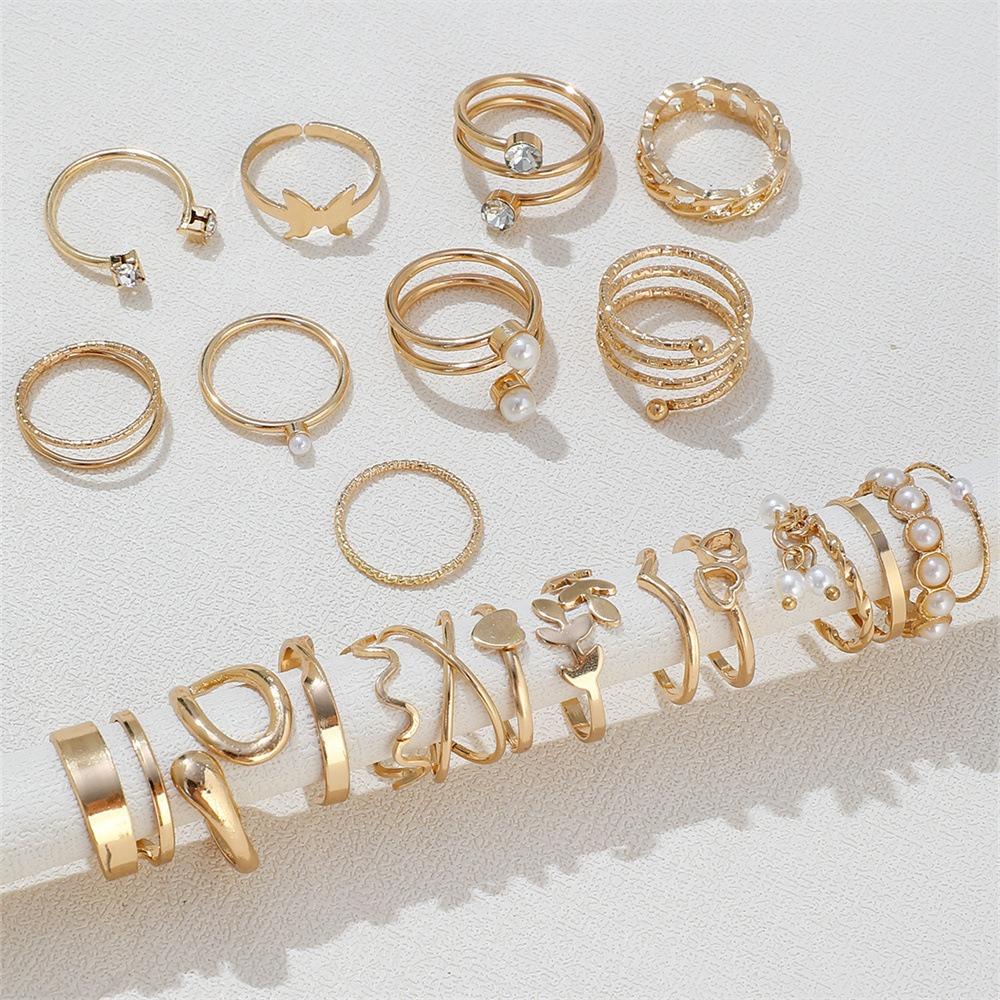 Gold/Silver Wave Joint Rings Set Alloy Love Chain Joint Ring 2024 Multi Style Ring Set Woman