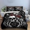 "Skulls with Roses Tattoo Art" Bedding Duvet Cover Set  (1*Duvet Cover 2*Pillowcases, Without Duvet Insert)