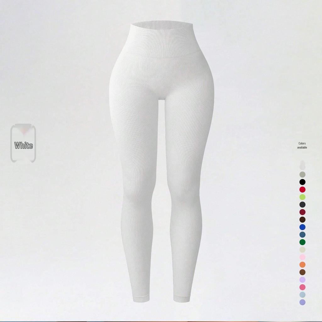 Ribbed High-Waist Seamless Yoga Pants - European/American Autumn/Winter Fitness Leggings