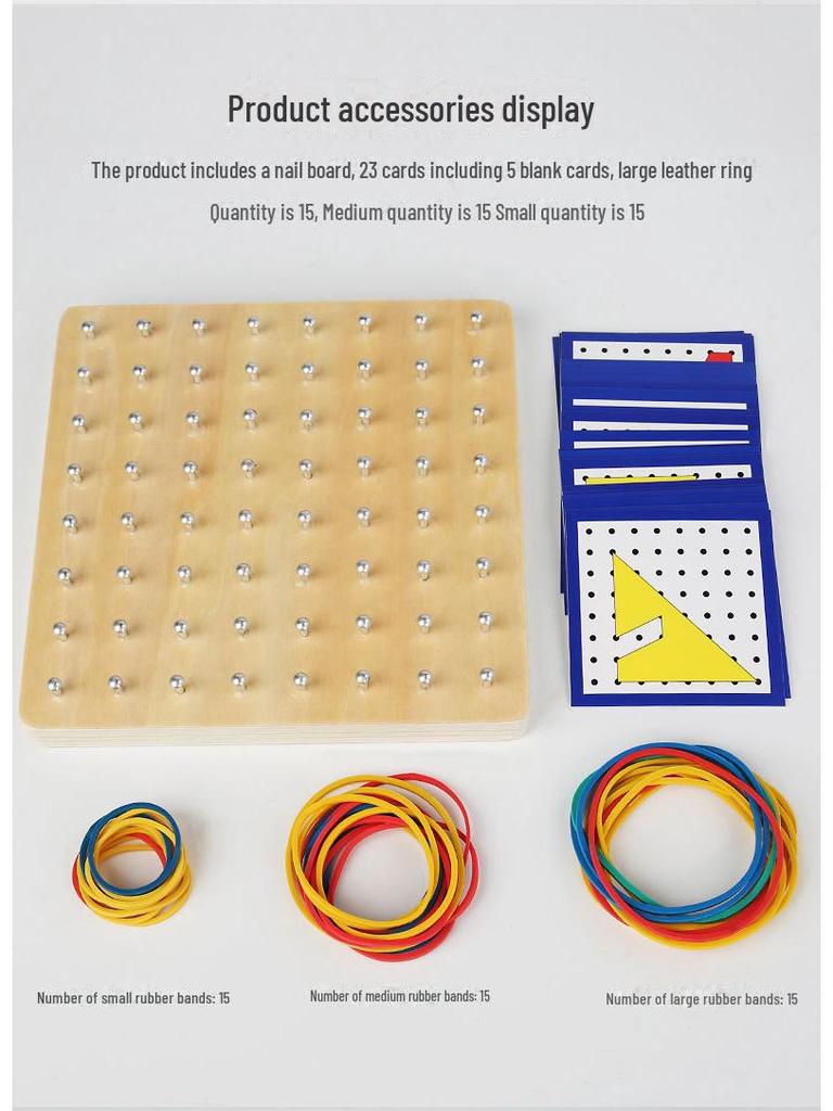 Montessori Kleines Geometrie-Nagelbrett: Kreatives Lernspielzeug für Kinder - Holz-Mathematik-Set mit Nägeln.