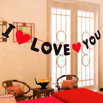 3M Pull Flower Banner Non-Woven Fabric I LOVE YOU Red Hearts Wedding Decor Bunting