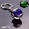 Luminous 12 Constellations Keychain Double-Sided Glass Ball Zodiac Pendant Key Ring