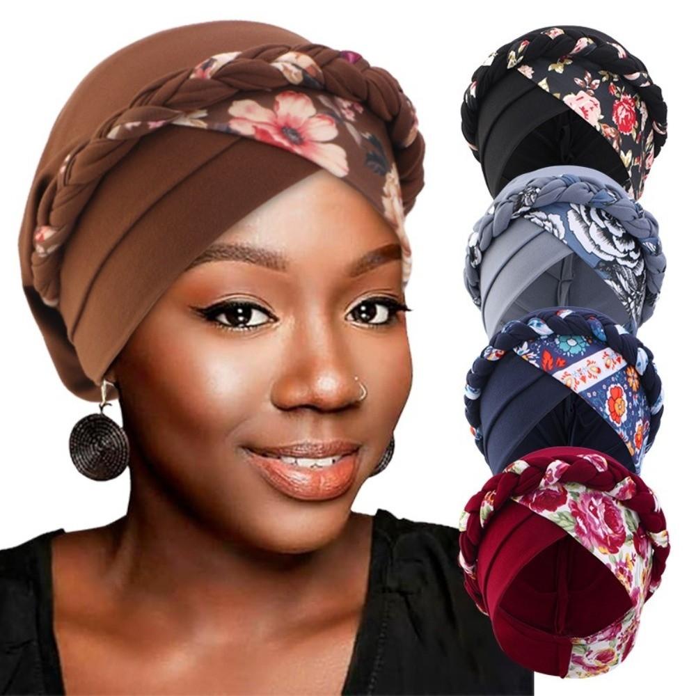 Fashion Flower Printed Chemo Hat Elastic Stretchy Cross Knot Hijab Cap Breathable Soft Headscarf Caps Ladies Women