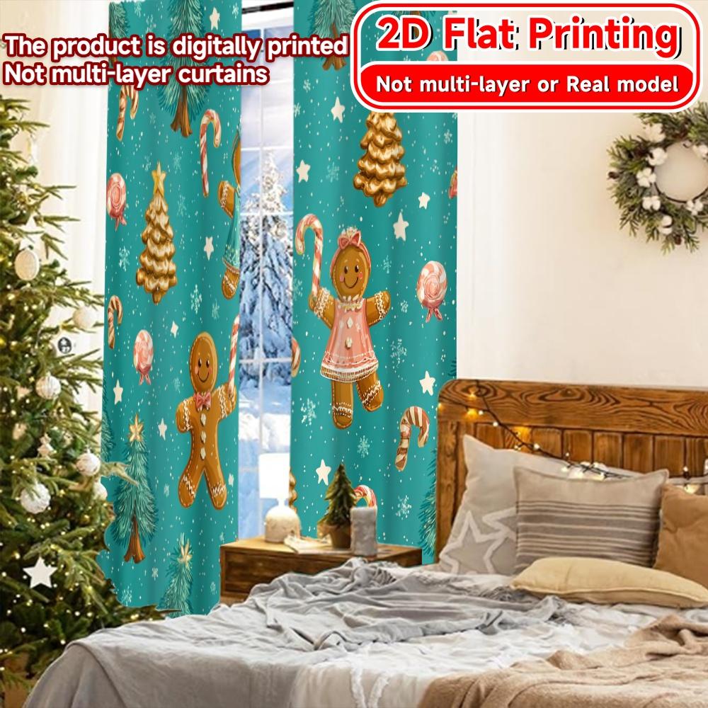 2D Flat Printing  2pcs Gingerbread Joy Chic Chic Curtains Semi-Sheer Curtains Decorations Inside Decorative for Bedroom   Living