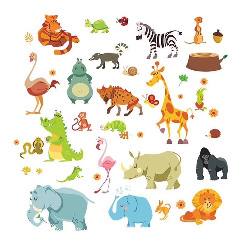 Jungle Animals Wall Stickers For Kids Rooms Safari Nursery Rooms Wall Decals