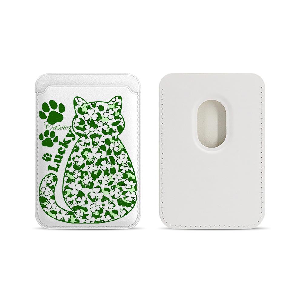 Green Lucky Cat Leather Card Wallet Cover Phone Card Holder Magnetic Case Suitable For iPhone For Magsafe Card Phone Back Bag