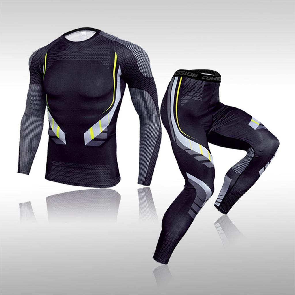 Men Tight Fitness Suit Quick Drying 2 Piece Breathable Workout Suit with Gel Pad for Exercise