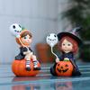 2pcs Halloween Pumpkin Witch Sister Figurines with Balloons, Resin Handheld Pumpkin Witch Girl Statue for Home Dining Table, Bookshelf Decor