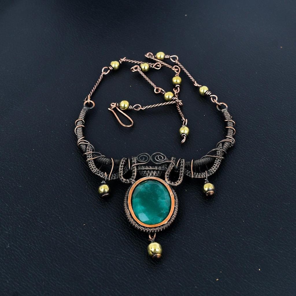 Emerald Necklace, 999 Copper Wire Wrapped Necklace Gemstone Jewelry, Handmade Necklace Amazing Jewelry, Gift For Her