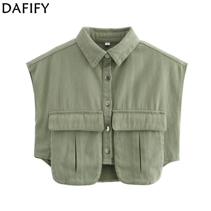 DAFIFY Women's Fashion Casual Summer Spring Solid Color Print Sleeveless POLO Neck Blouses & Shirts