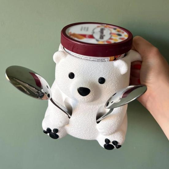 Polar Bear Ice Cream Cup Holder 3D Printed Cute Animal Ices Creams Cooler Container Leak-Proof Ice Pint Holder