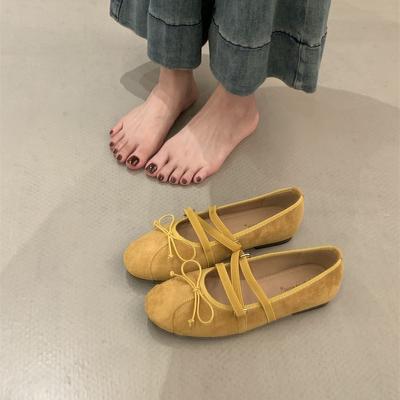 Yellow Ballet Single Shoes Women's Flat 2025 New Summer and Autumn Bow Mary Jane Women's Shoes Gentle Evening Shoes
