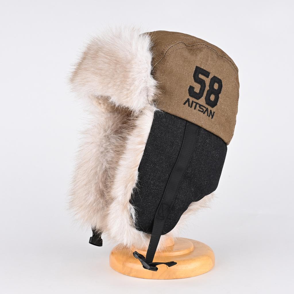 Koreansk version av hatt med denimfärgmatchning för män och kvinnor, varm bomullshatt för vintern med öronvärmare, förtjockad pilotmössa i plysch