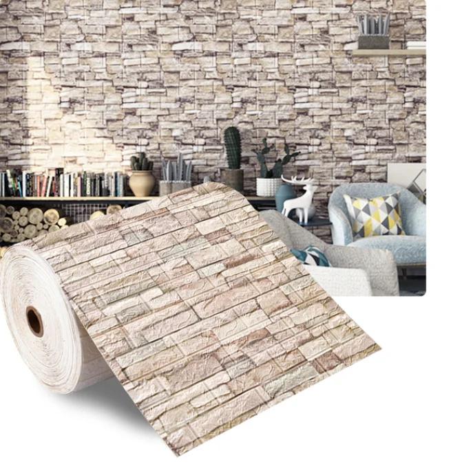 3/5/10m 3D Self-Adhesive Wallpaper Continuous Waterproof Brick Wall Stickers Living Room Bedroom Children's Room Home Decoration