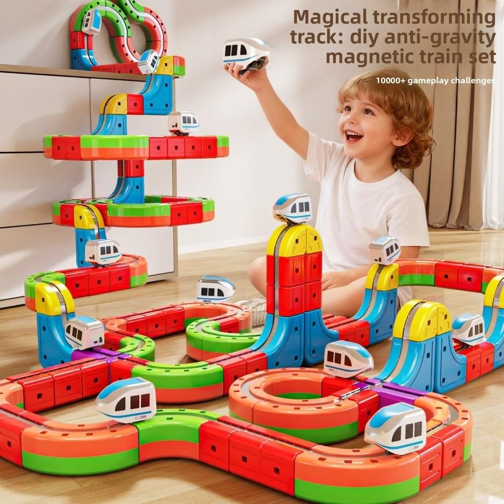 DIY Magnetic Car Tracks Building Toy with Train and Traffic Signs Track Fusio Toys