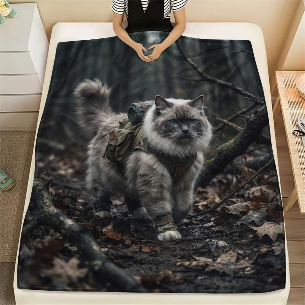 Hiking Animals Print Flannel Blanket,High Quality Comfortable for All Seasons,Home Decor,Warmth and Comfort,Perfect for Christmas Gifts