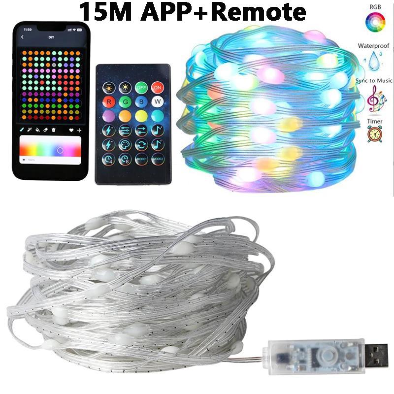 20M RGB LED Christmas Tree Lights String Lamp Outdoor Bluetooth App Remote Control Garland Fairy Lights Room Decoration