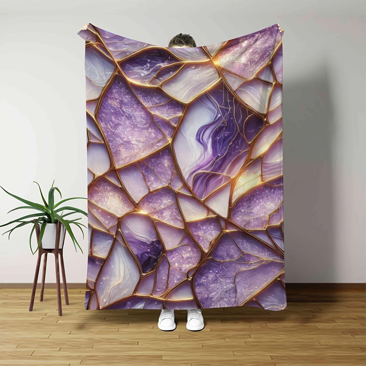 

1 Art Glass Blanket - Soft polyester knit with vibrant purple and orange crackle design, a cozy blanket for all seasons 130X150cm