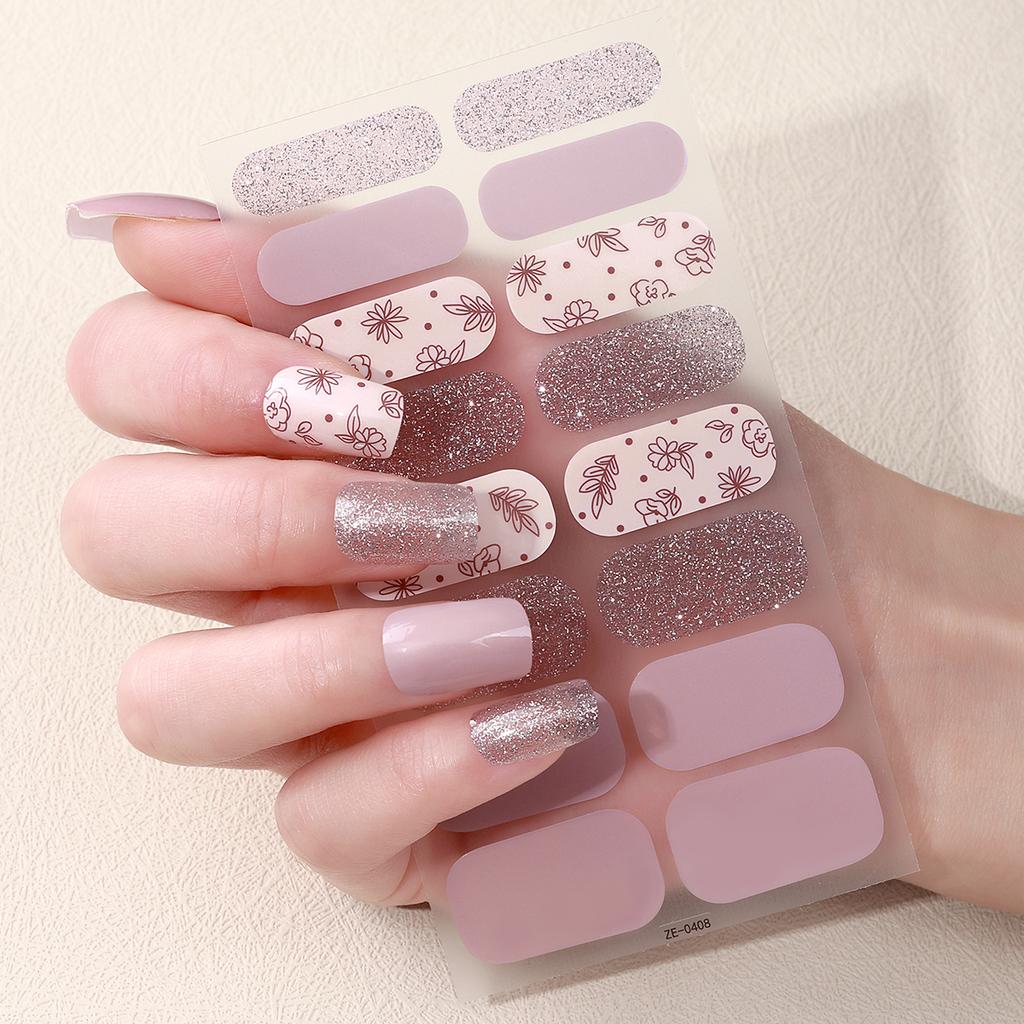 16tips DIY Baking-Free Nail Stickers Spring Flowers Adhesive Nail Strips Patch Slider Full Cover Nail Decoration Decal