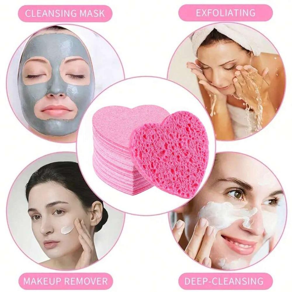 10/20/50PCS Compressed Heart-Shaped Facial Sponges Natural Wood Pulp Face Wash Puff Foaming Face Cosmetic Face for Home OrTravel