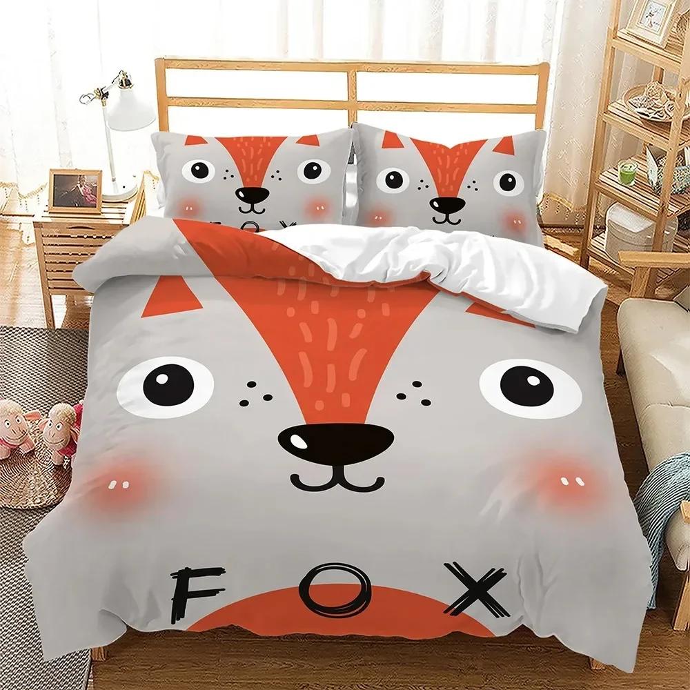 Lovely Cartoon Fox Animal Bedding Set Single Twin Double Queen King Cal King Size Bed Linen Set