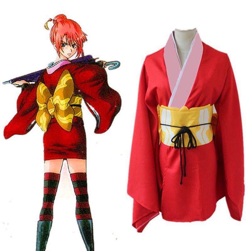 Gintama Kagura Anime Kimono Suit Cosplay Perform Costume Outfit Fullset Dress