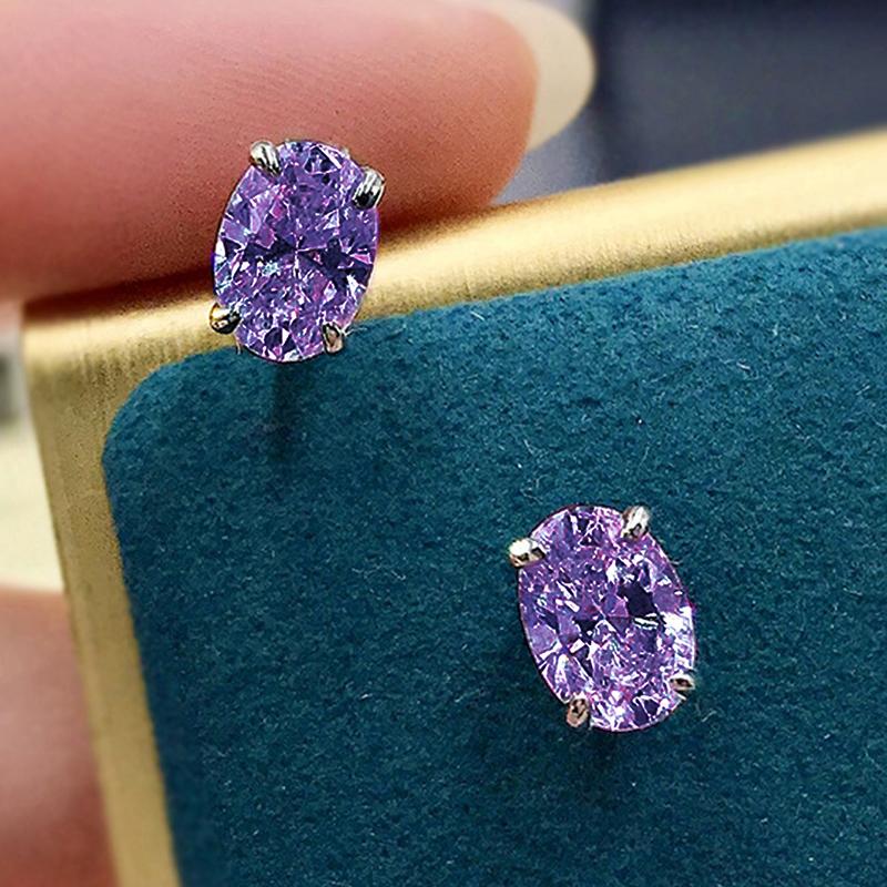 Simple Shiny Oval-shaped CZ Earrings for Female Graceful Lady Versatile Accessories Classical Elegance Women's Jewelry
