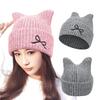 Winter Thickened Knitted Hats Autumn Embroidery Bowknot Pullover Hat Keep Warm Bonnet Cap Simple Solid Color Cat Ear Beanie