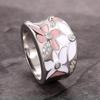 Huitan Romantic Pink/White Flowers Pattern Rings for Women Handmade Enamel Ring with CZ Newly Designed Female Jewelry Fancy Gift