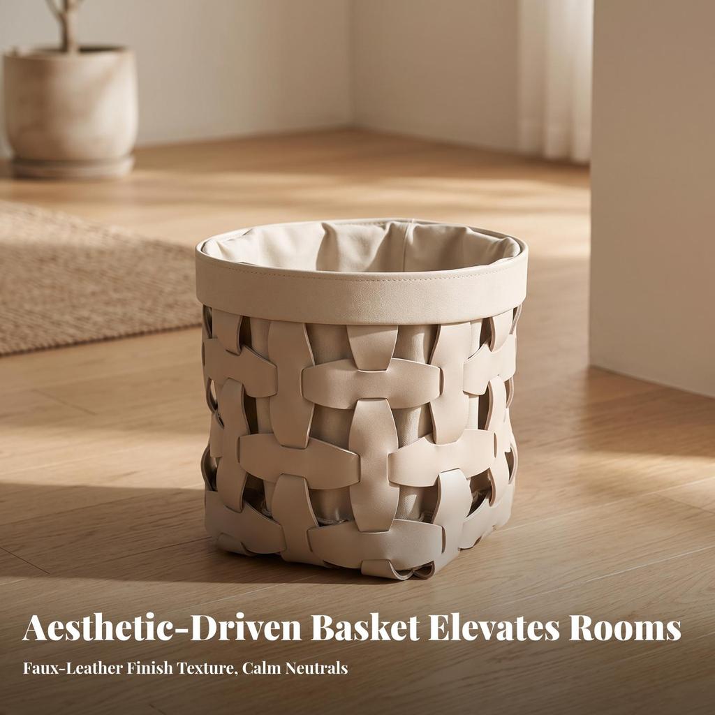 Woven Laundry Basket with Liner Decorative Storage Rigid for Bedroom