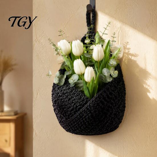 Thickened Cotton Rope Basket 3PCS Hanging Woven Storage Basket, Wall-mounted Organizer Wall Vegetable Pouches, Boho Multi-functional Bag for