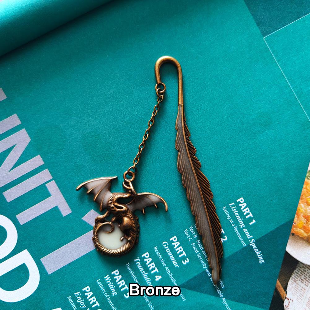 Fluorescent Feathered Dragon Bookmark Bronze Metal Vintage Portable Bookmark Students Study Reading Stationery Office Supplies