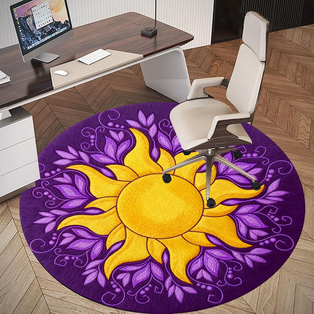 1pc Sunflower Purple Round Chair mat office Area Rug - Non-Slip, Floor Mat for Office, Bedroom, Ideal home decor gift p0105033