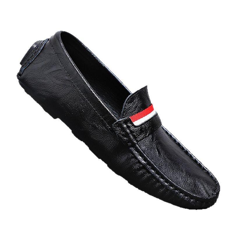 Large size spring, summer and autumn beanie shoes men's British style fashion casual leather shoes driving shoes one foot lazy shoes