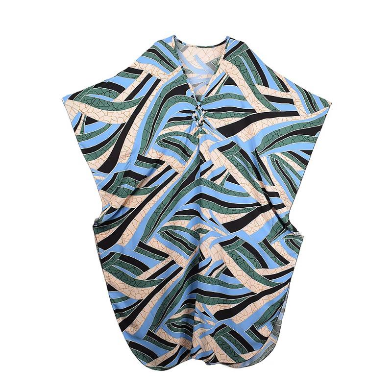 

Xitao Пляжное платье с асимметричным принтом и V-образным вырезом GJ1173 One Size синий