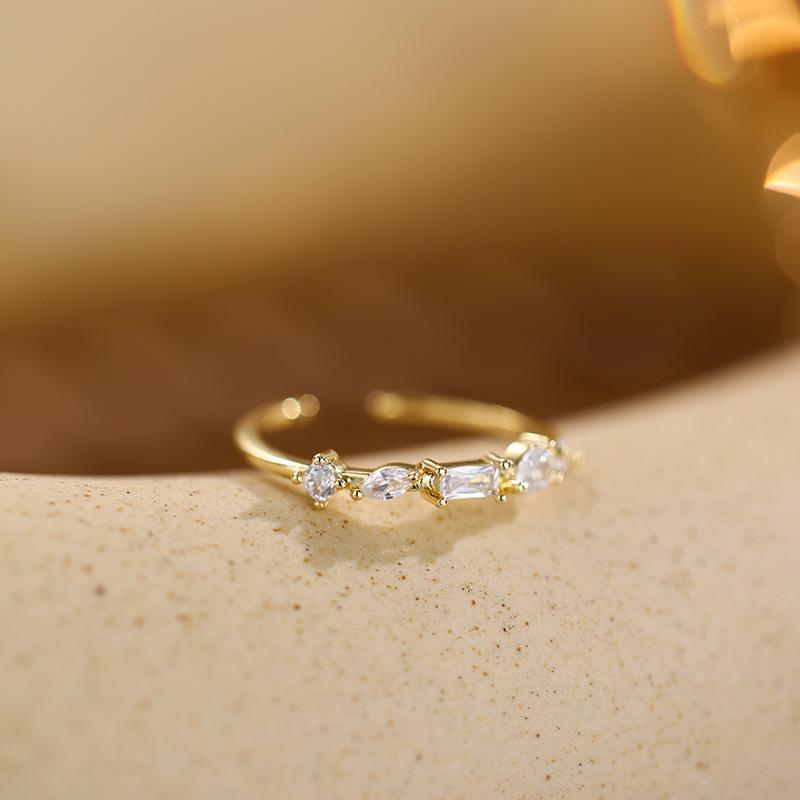 Cold Wind And Water Drop Zircon Ring Women'S Fashion Gold-Plated High-End Sense Can Be Stacked Open Ring Girlfriend Style