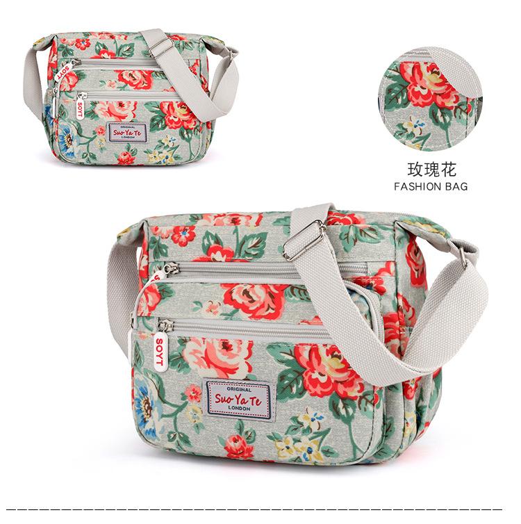 2024 New Nylon Ladies Messenger Bag Zipper Design Shoulder Bag Bandolera Mujer Printed Flower Girl Student Phone Shoulder Bag
