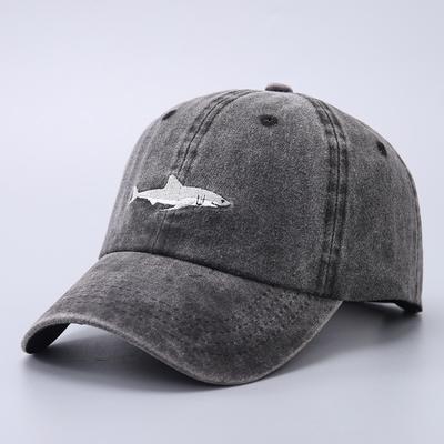 Shark Embroidered Baseball Cap Simple Solid Color Curved Brim Denim Washed Cap Batch