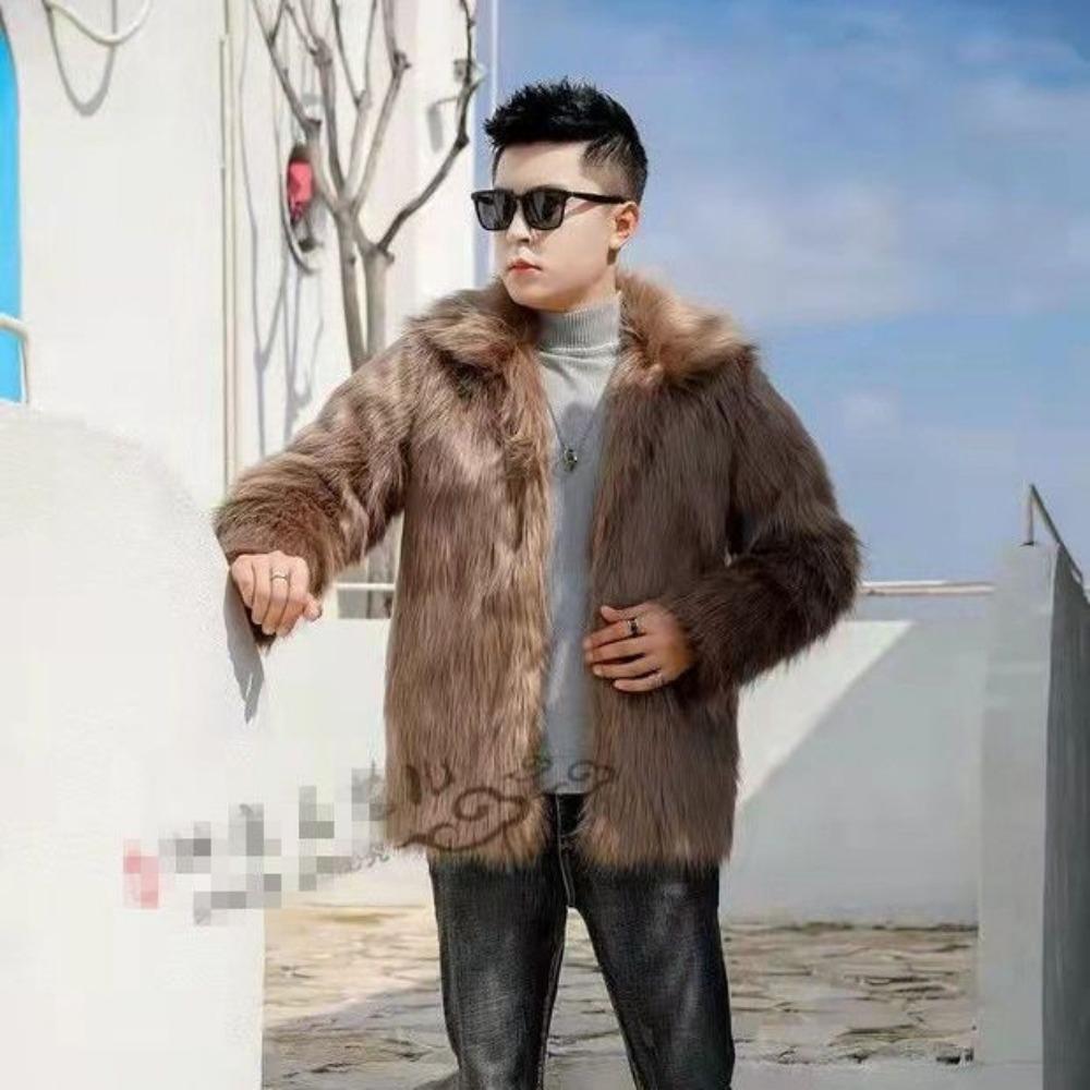 

New Men s Imitation Fox Fur Coat Fashionable Handsome Plush Leather Jacket Cotton-padded Jacket Warm Autumn and Winter Clothing XXXXL хакі