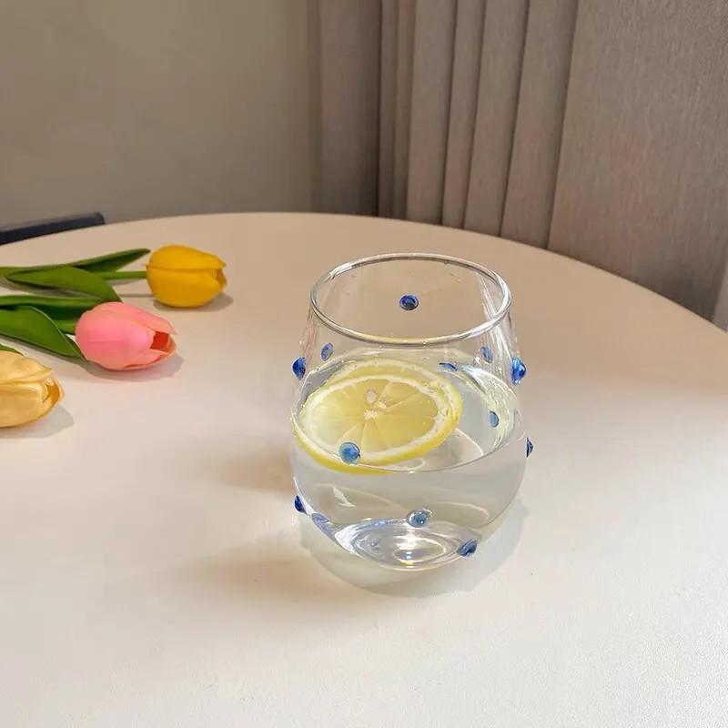 Creative Glass Cup Blue Irregular Dot Glasses Design Sense Bubble Water Cup Milk Juice Wine Cup Shot Glasses Cute Cups