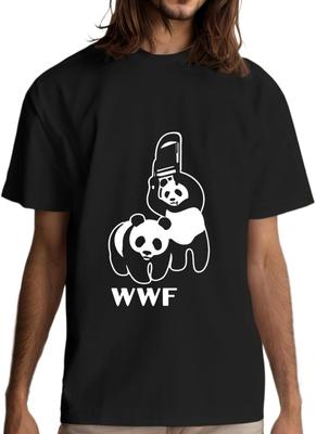 Funny Panda Wrestling T-Shirt Men's Black Cotton (S-XXXL) WWF-Inspired Apparel